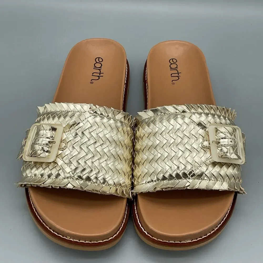 NEW earth Women’s Fontane Woven Flat Sandals Gold Size 9M
